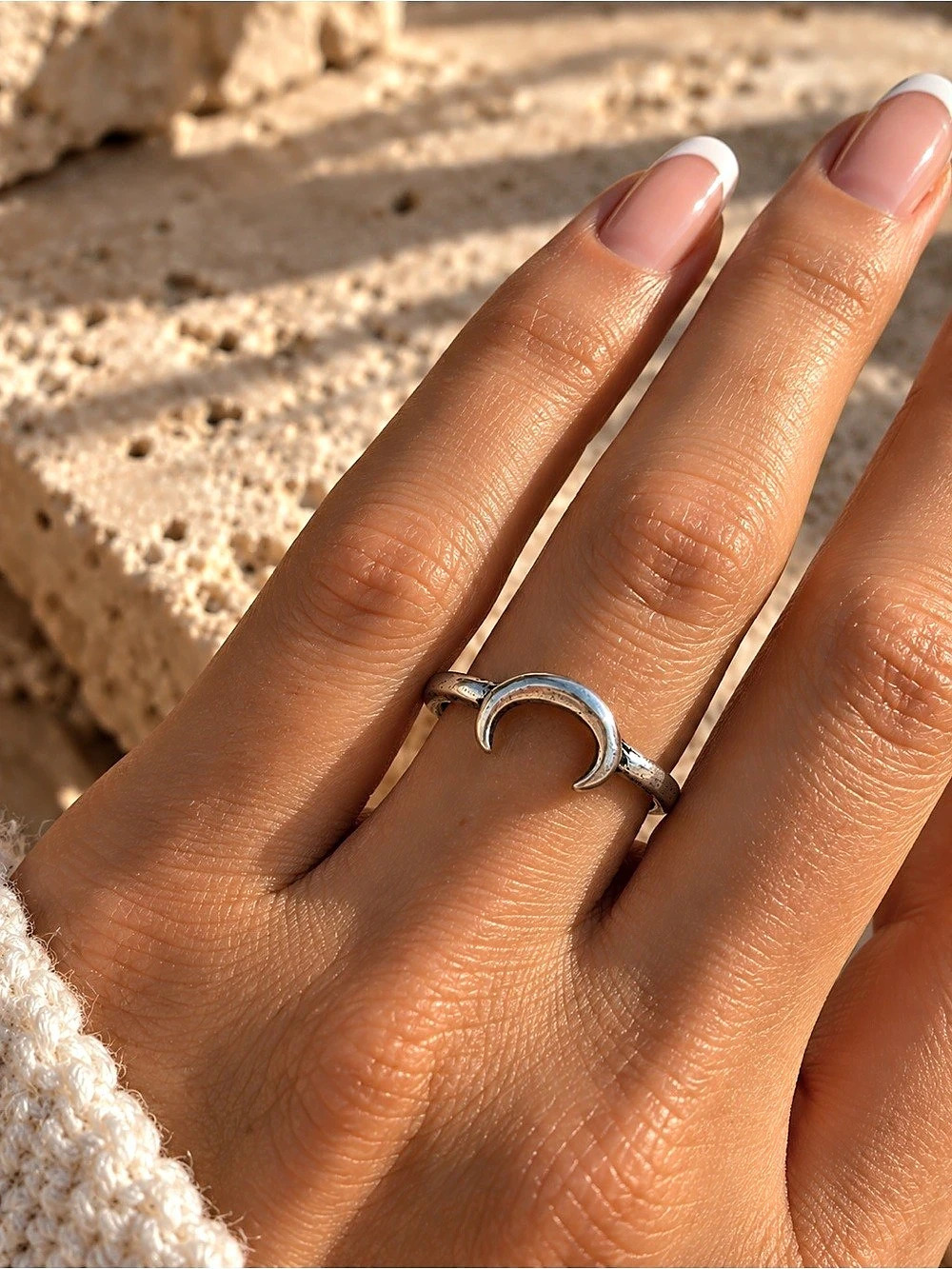 Silver tone Crescent Ring